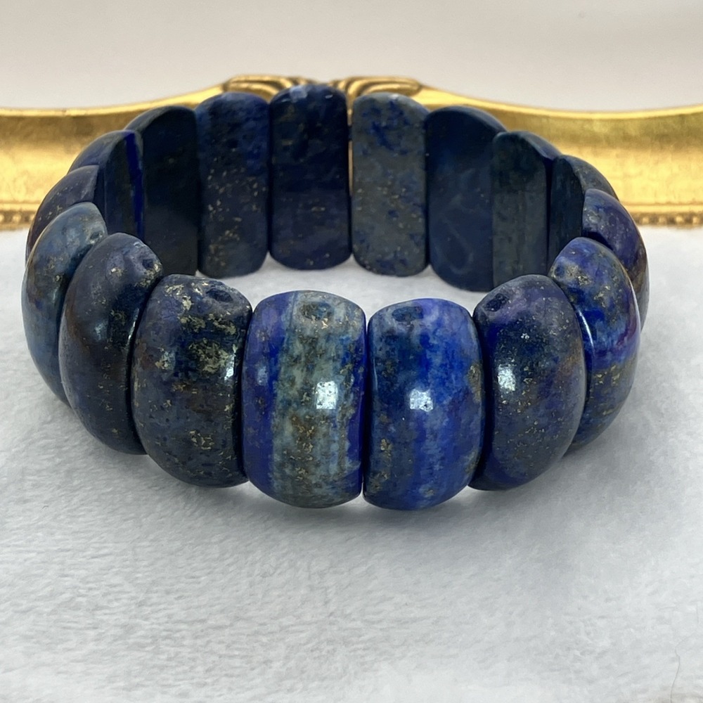 Blue Lapis‎ Lazuli Gemstone Bracelet Gold Flecks Boho Wide Band Stretch Coastal